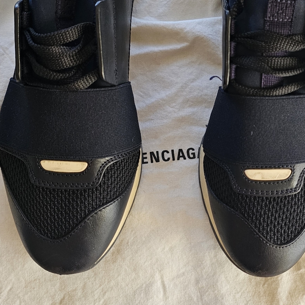 Balenciaga Blue Leather and Neoprene Race Runner Sneakers Size 36 - Picture 11 of 12